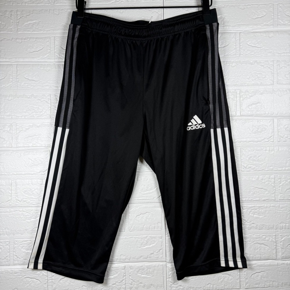 Adidas Soccer Training Pants Mens Size M Black 3-Stripe AEROREADY Capri Cropped